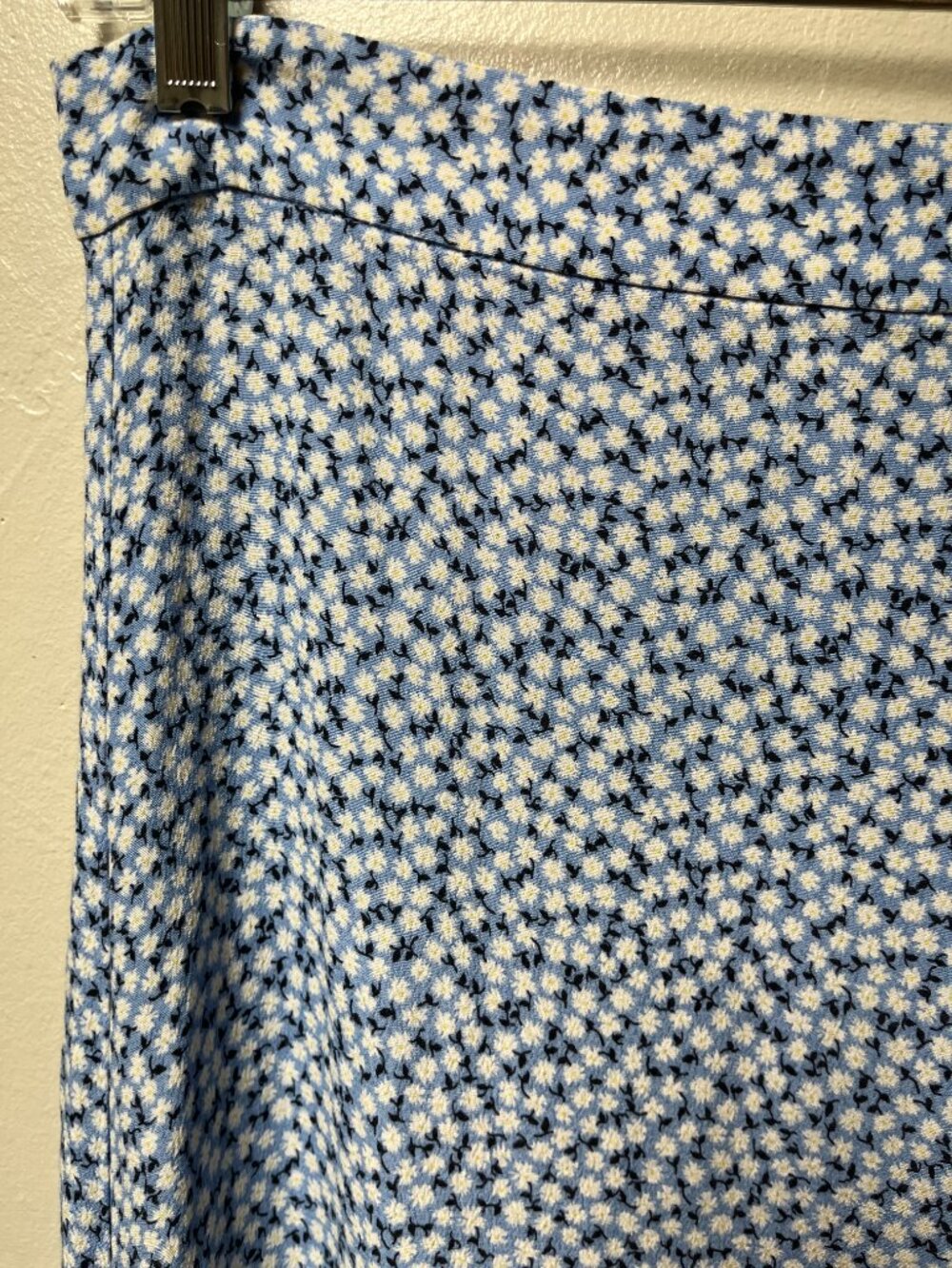 Y2k Blue and White Ditsy Floral Midi Skirt with Side Slit, Cottagecore - Picture 3 of 4